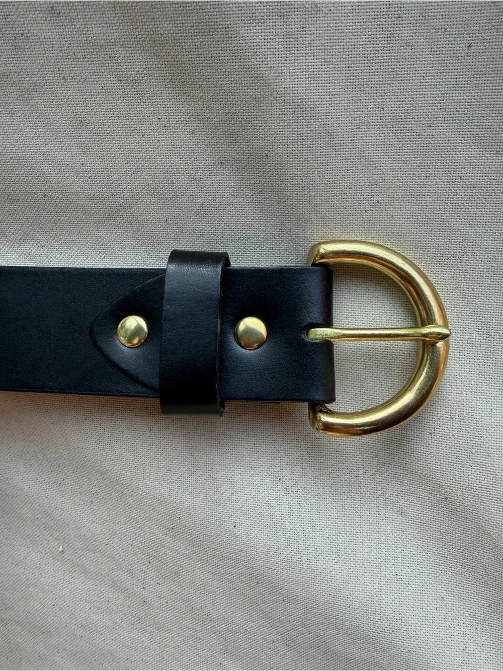 Fount Half Moon Black Leather Belt with brass buckle size 37